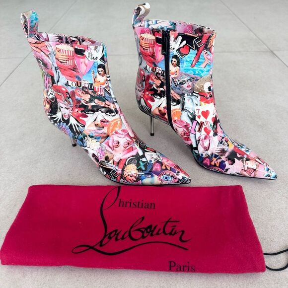 CHRISTIAN LOUBOUTIN Epic Booty Leather Printed Ankle Boots 70 EU 36.5 US 6.5 - Picture 2 of 10